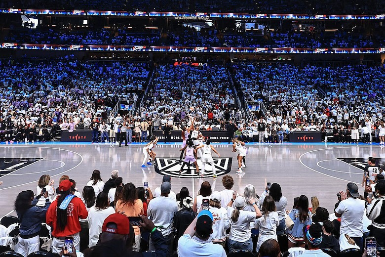 Angel Reese #5 of the Atlanta Dream and Kiah Stokes #41 of the Golden State Valkyries go up for opening tip off on October 24, 2026 at State Farm Arena in Atlanta, Georgia.