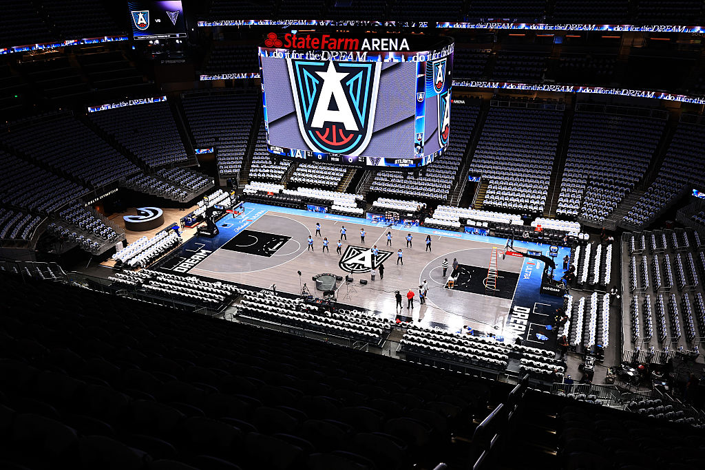 A view of the arena before the game between Golden State Valkyries and Atlanta Dream on October 24, 2026 at State Farm Arena in Atlanta, Georgia.