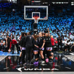 The Golden State Valkyries huddle up before the game against the Atlanta Dream during Game Four of the 2026 WNBA Finals on October 24, 2026 at State Farm Arena in Atlanta, Georgia.