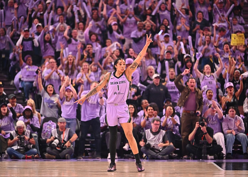 Gabby Williams #1 of the Golden State Valkyries celebrates during the game against the Atlanta Dream during Game Five of the 2026 WNBA Finals.