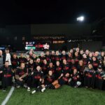 Players of Portland Thorns FC celebrate after clinching a spot in the playoffs following the NWSL match between Portland Thorns FC and North Carolina Courage.