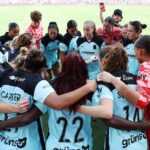 Players of NJ/NY Gotham FC huddle prior to the NWSL match between Orlando Pride and NJ/NY Gotham FC at Inter.co Stadium.