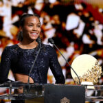 Vicky Lopez of FC Barcelona accepts the Women's Young Talent of the Year award during the 70th Ballon D'Or Ceremony at Palladium Theatre.