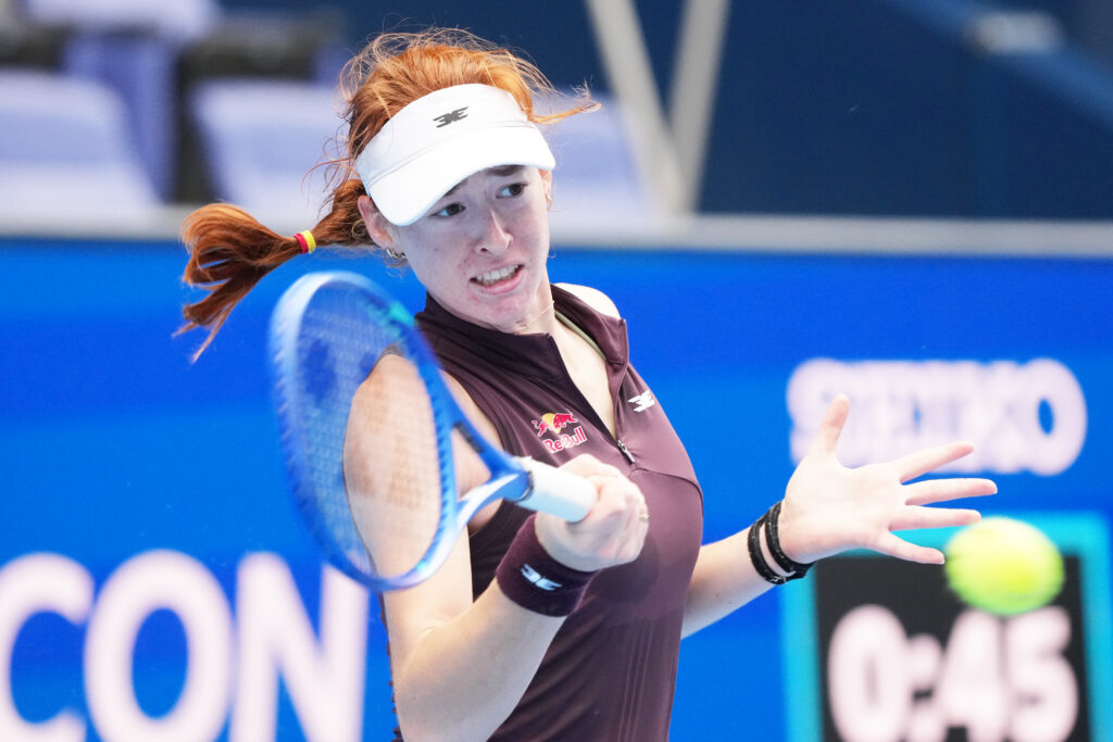 Maya Joint of Australia plays in action during her round of 32 singles match against Sorana Cirstea of Romania on day two of Toray Pan Pacific Open.