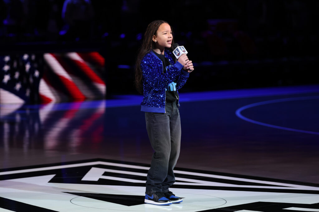 Heiress Harris, daughter of T.I., performs the national anthem before game six of the 2026 WNBA Finals.