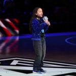 Heiress Harris, daughter of T.I., performs the national anthem before game six of the 2026 WNBA Finals.