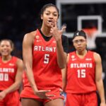 Angel Reese #5 of the Atlanta Dream reacts after her 3-pointer against the Golden State Valkyries during the fourth quarter in game six of the 2026 WNBA Finals at State Farm Arena on October 29, 2026 in Atlanta, Georgia.