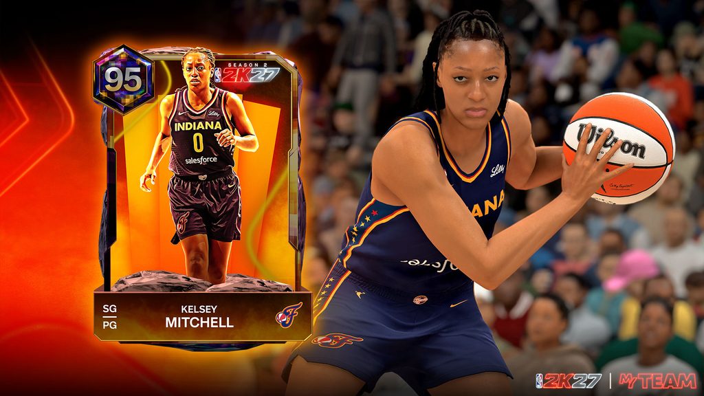 Key art for NBA 2K27 Season 2 featuring Indiana Fever star Kelsey Mitchell.
